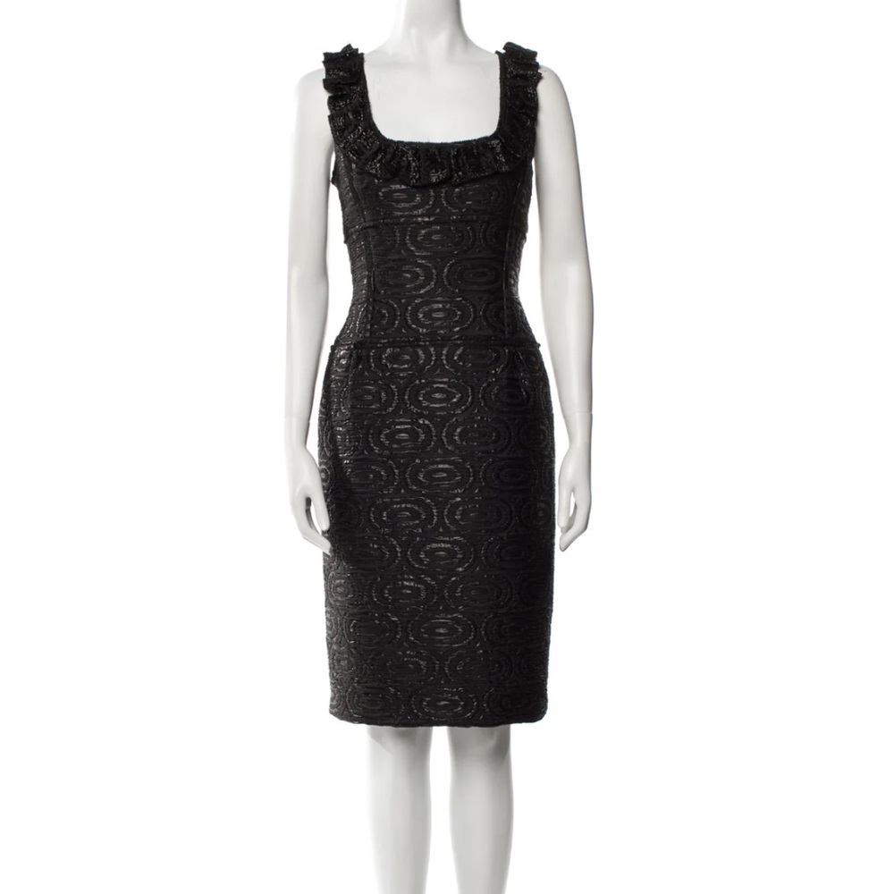 Oscar de la Renta Black Textured Sheath Dress Size 8